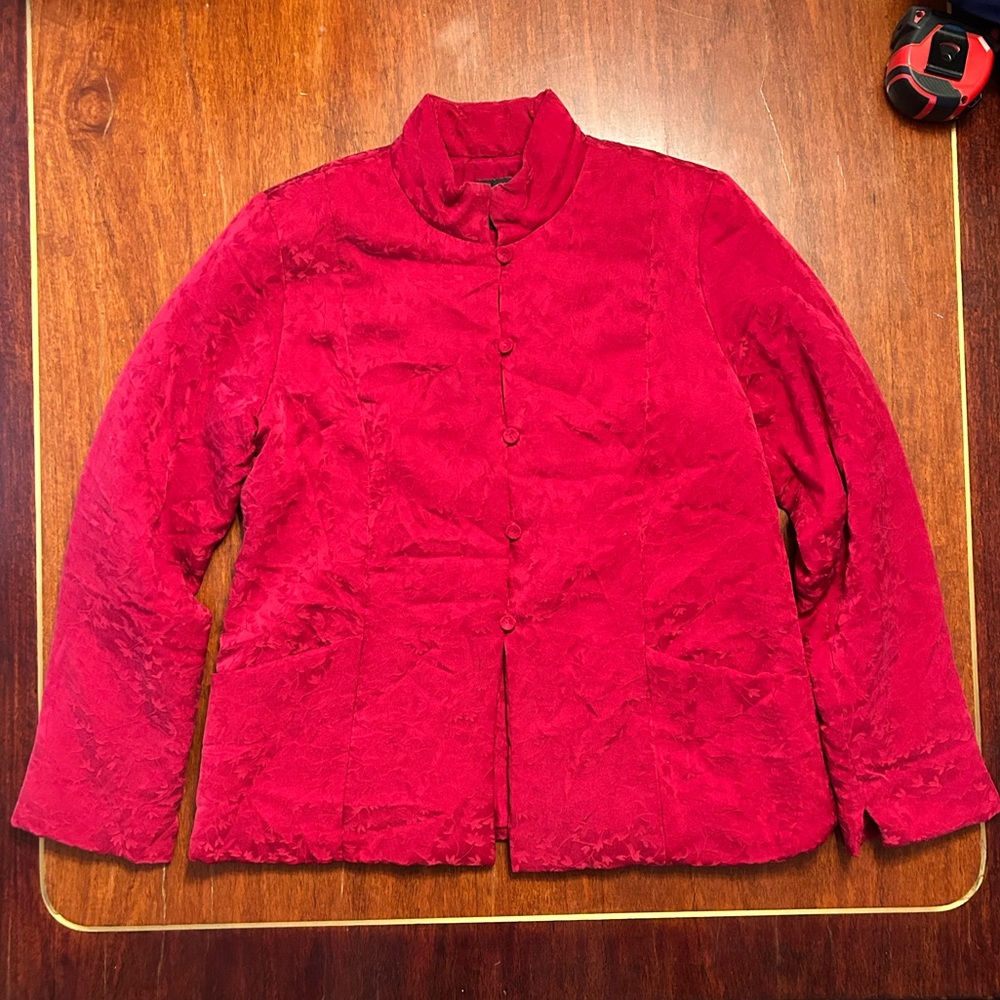 Eileen Fisher silk jacket- gorgeous red PM